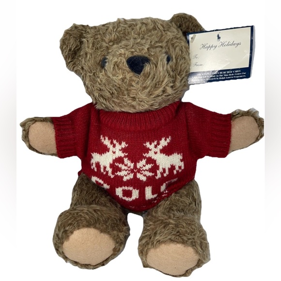 Ralph Lauren POLO holiday Teddy Bear with Red deer Sweater 15” tall jointed legs - Picture 1 of 16